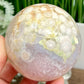 Pink Amethyst Flower Agate Pink Green Sphere Healing Crystal Ball 626g 77mm