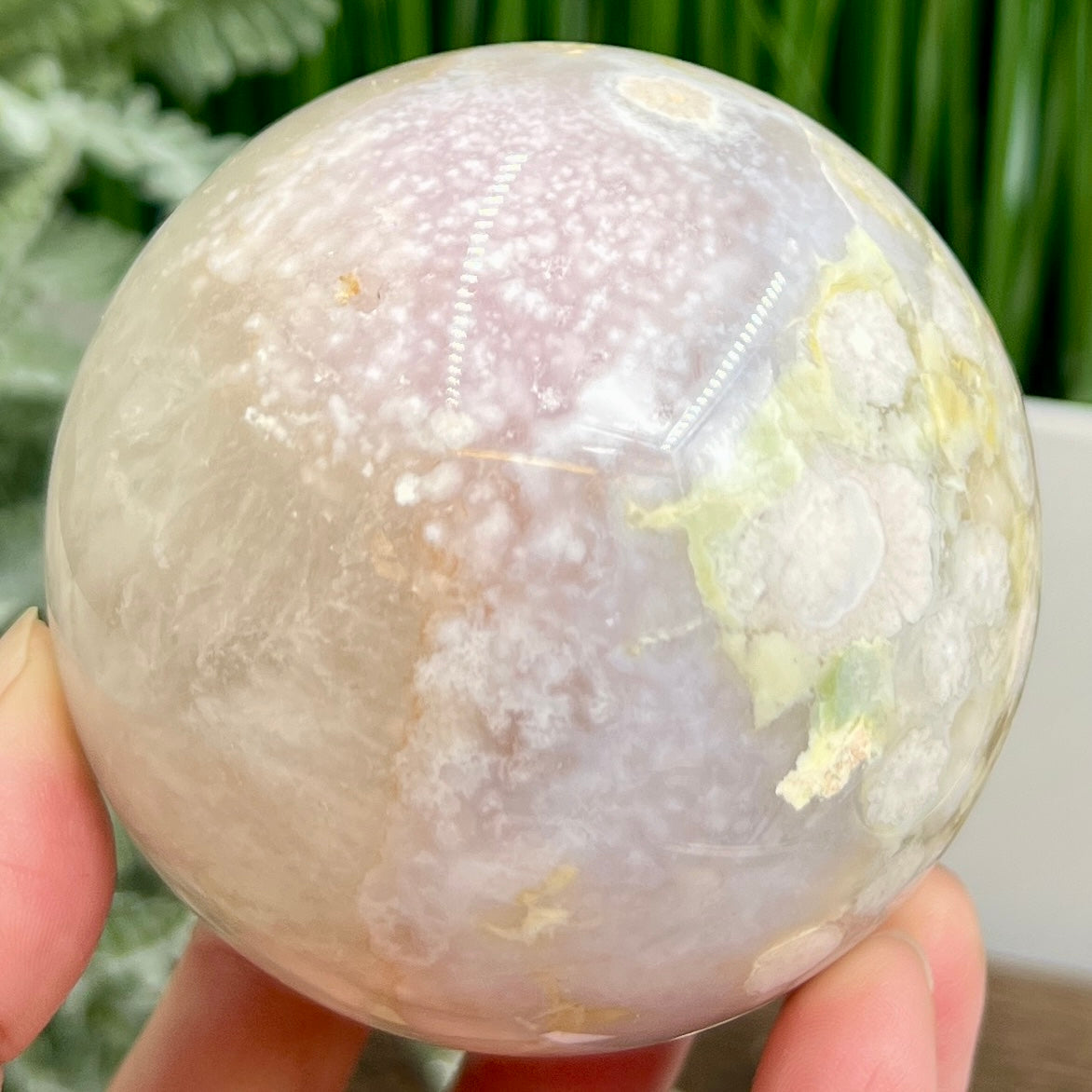 Pink Amethyst Flower Agate Pink Green Sphere Healing Crystal Ball 626g 77mm