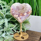 Pink Purple Amethyst Flower Agate Quartz Heart with Stand Crystal Carving 412g