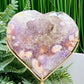 Pink Purple Amethyst Flower Agate Quartz Heart with Stand Crystal Carving 412g