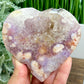 Pink Purple Amethyst Flower Agate Quartz Heart with Stand Crystal Carving 412g