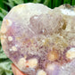 Pink Purple Amethyst Flower Agate Quartz Heart with Stand Crystal Carving 412g