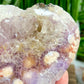 Pink Purple Amethyst Flower Agate Quartz Heart with Stand Crystal Carving 412g