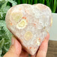 Pink Amethyst Flower Agate Quartz Heart with Stand Healing Crystal Carving 340g