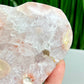 Pink Amethyst Flower Agate Quartz Heart with Stand Healing Crystal Carving 340g