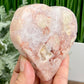 Pink Amethyst Flower Agate Quartz Heart with Stand Healing Crystal Carving 340g