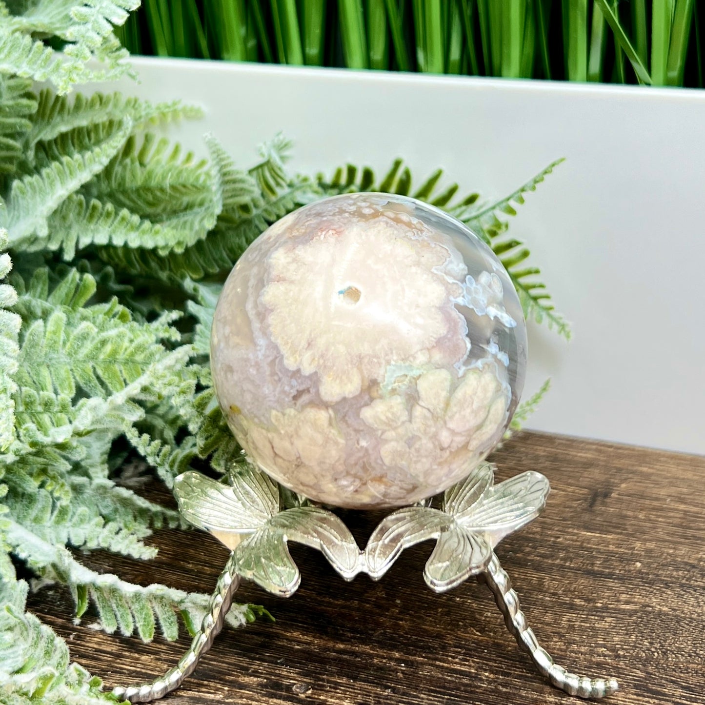 Flower Agate Sphere Healing Crystal Ball 325g 62mm