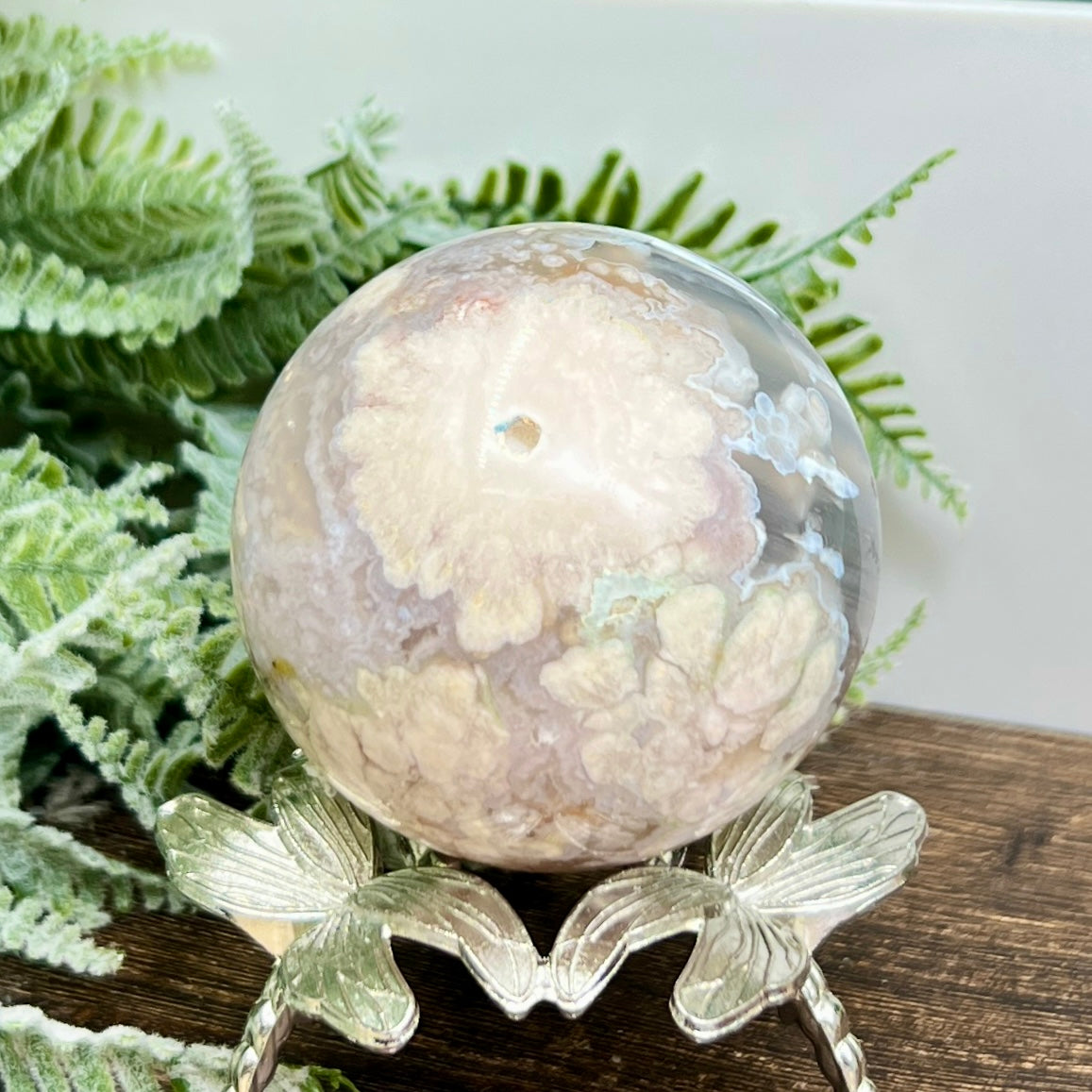 Flower Agate Sphere Healing Crystal Ball 325g 62mm