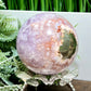 Pyrite in Pink Amethyst Flower Agate Quartz Sphere Crystal Ball 524g 73mm