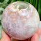 Pyrite in Pink Amethyst Flower Agate Quartz Sphere Crystal Ball 524g 73mm