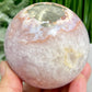 Pyrite in Pink Amethyst Flower Agate Quartz Sphere Crystal Ball 524g 73mm