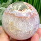 Pyrite in Pink Amethyst Flower Agate Quartz Sphere Crystal Ball 524g 73mm