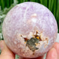 Pyrite in Pink Amethyst Flower Agate Quartz Sphere Crystal Ball 524g 73mm