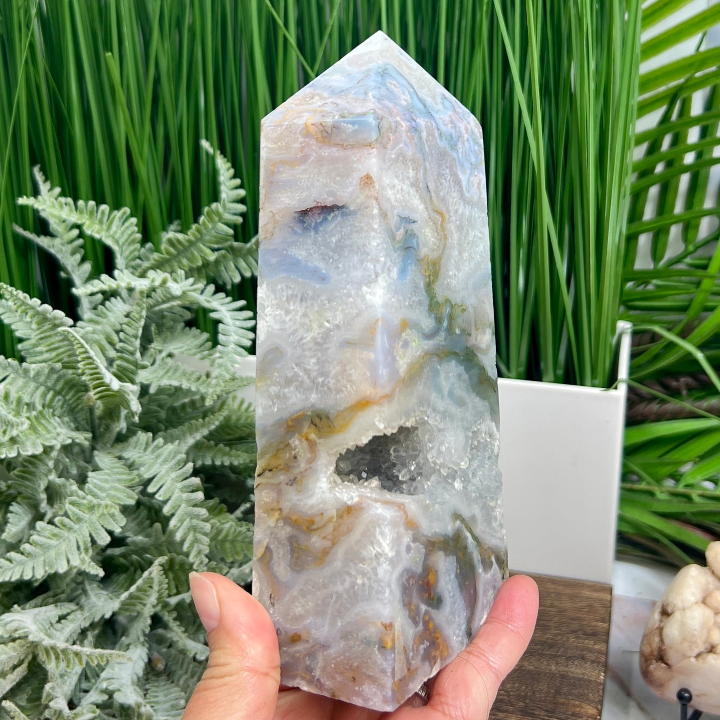 Multicoloured Moss Agate Blue Tower High Quality Crystal Generator 1132g 174mm