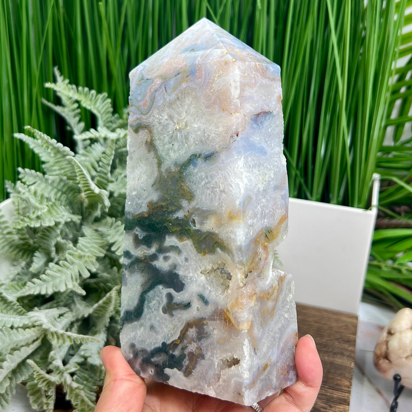 Multicoloured Moss Agate Blue Tower High Quality Crystal Generator 1132g 174mm