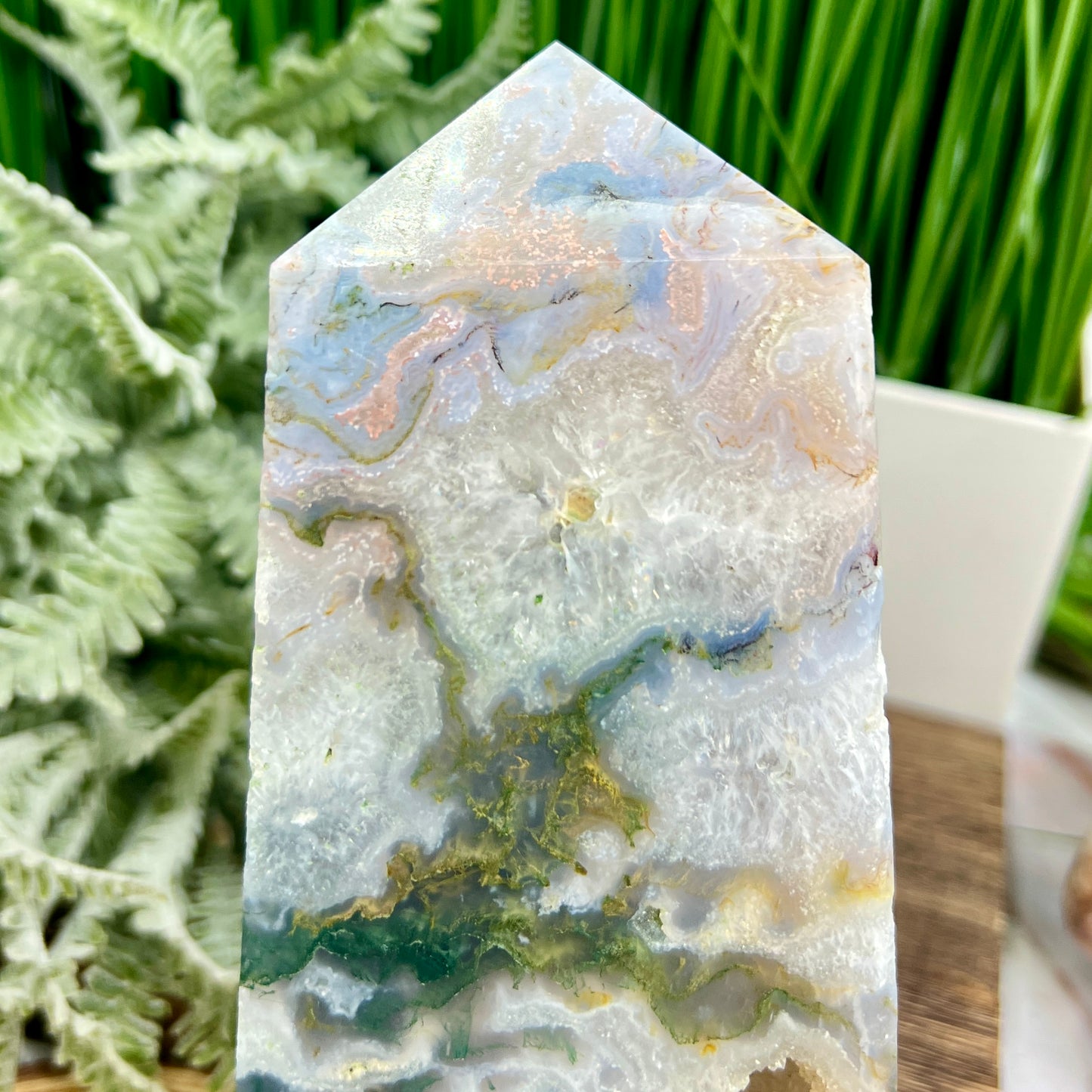 Multicoloured Moss Agate Blue Tower High Quality Crystal Generator 1132g 174mm