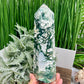 Moss Agate Tower Healing Crystal Generator 962g 203mm