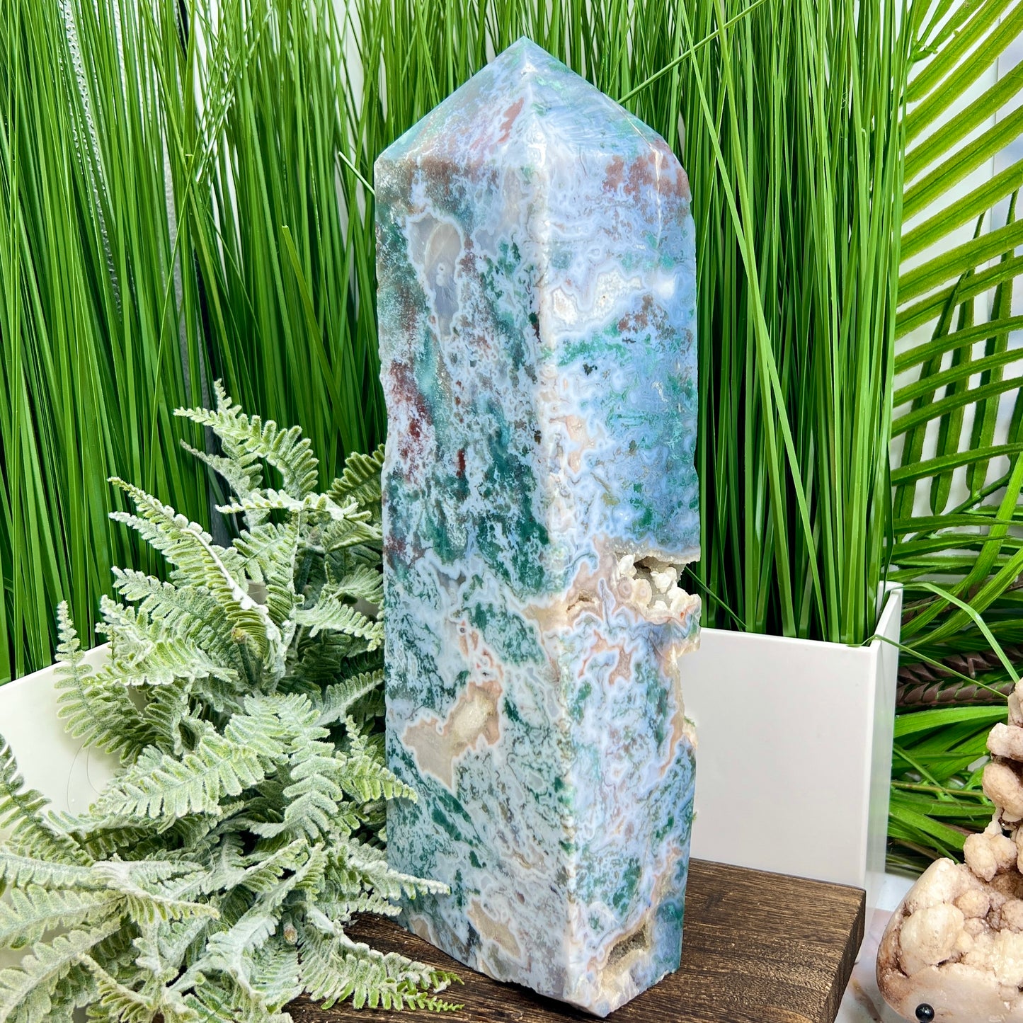 Blue Moss Agate Tower Rare Healing Crystal Generator 3776g 299mm