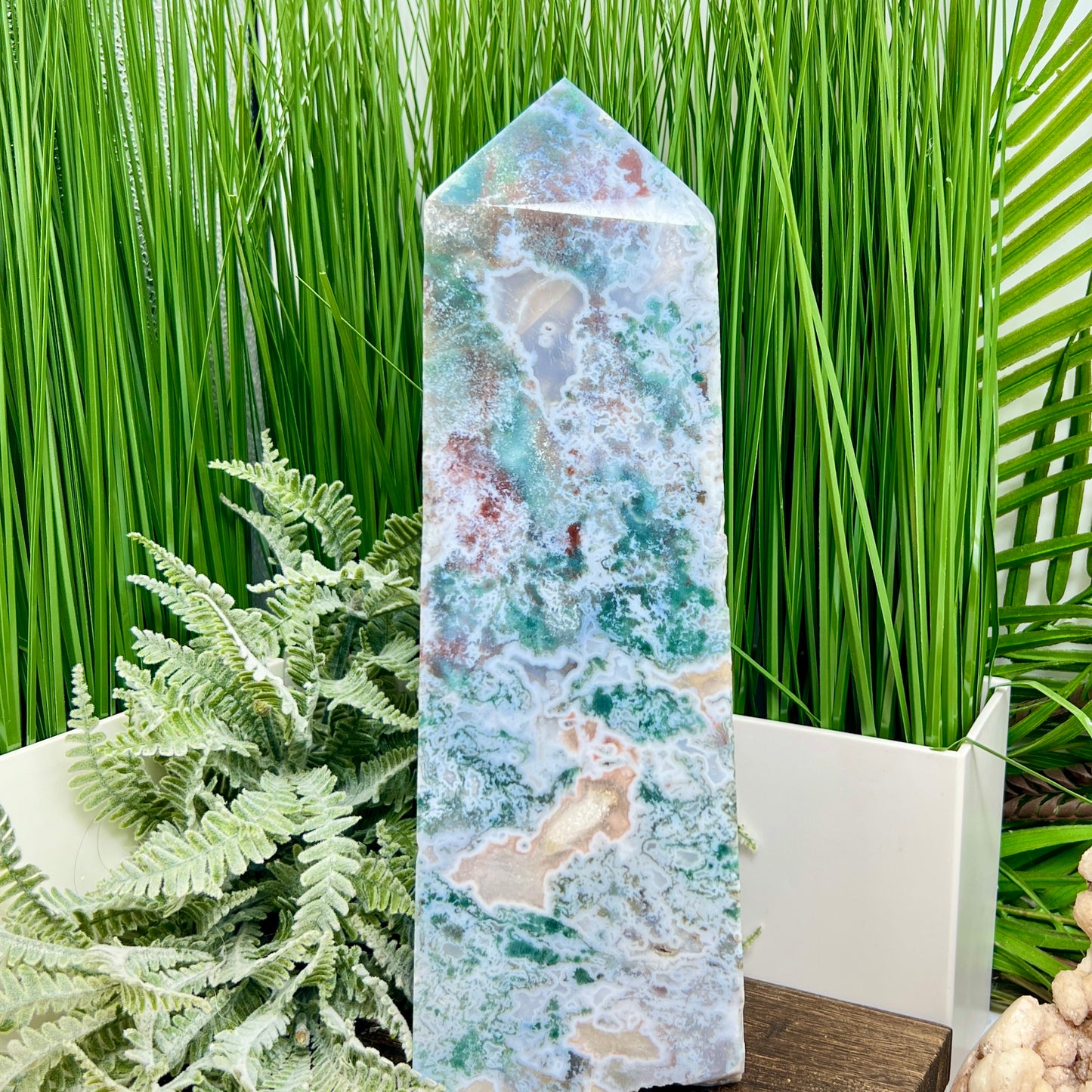 Blue Moss Agate Tower Rare Healing Crystal Generator 3776g 299mm