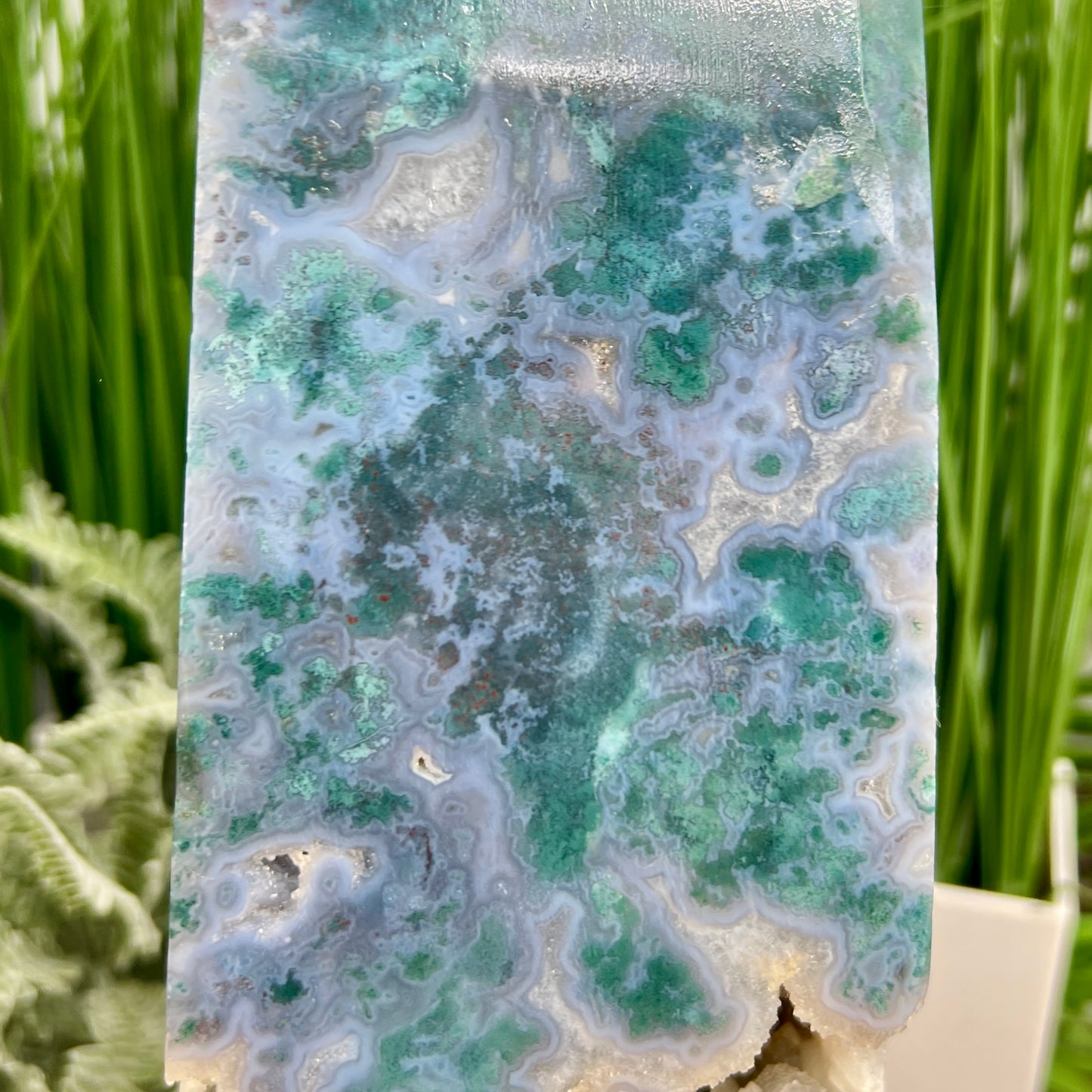 Blue Moss Agate Tower Rare Healing Crystal Generator 3776g 299mm