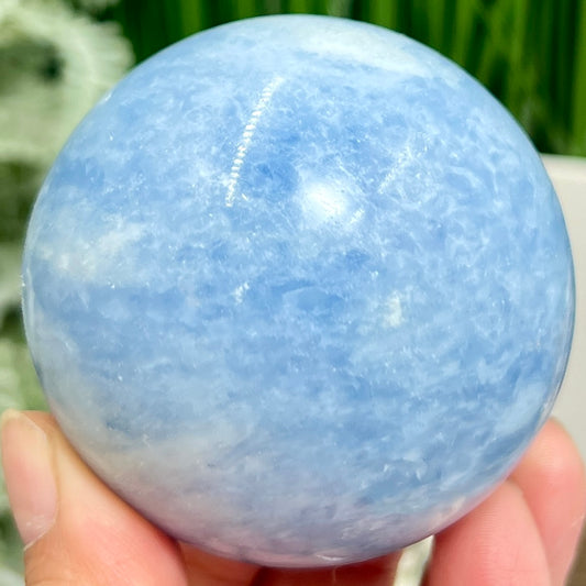 Blue Calcite Sphere Healing Crystal Ball 388g 64mm