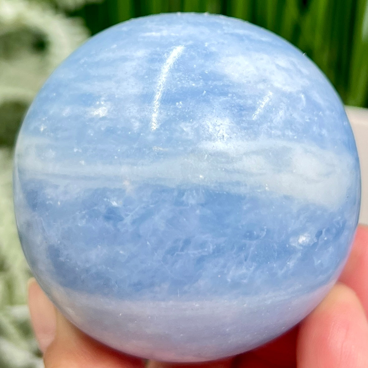 Blue Calcite Sphere Healing Crystal Ball 374g 64mm