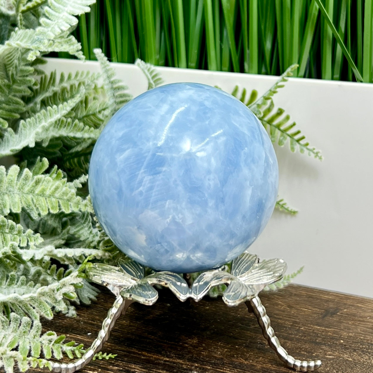 Blue Calcite Sphere Healing Crystal Ball 504g 71mm