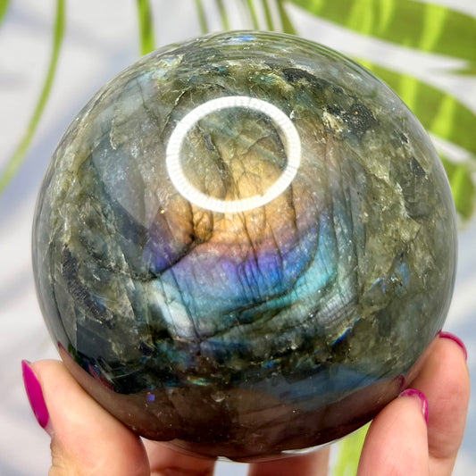 Large Crystal Sphere Labradorite 1048g Natural Ball Reiki Healing Flashy Gemstone