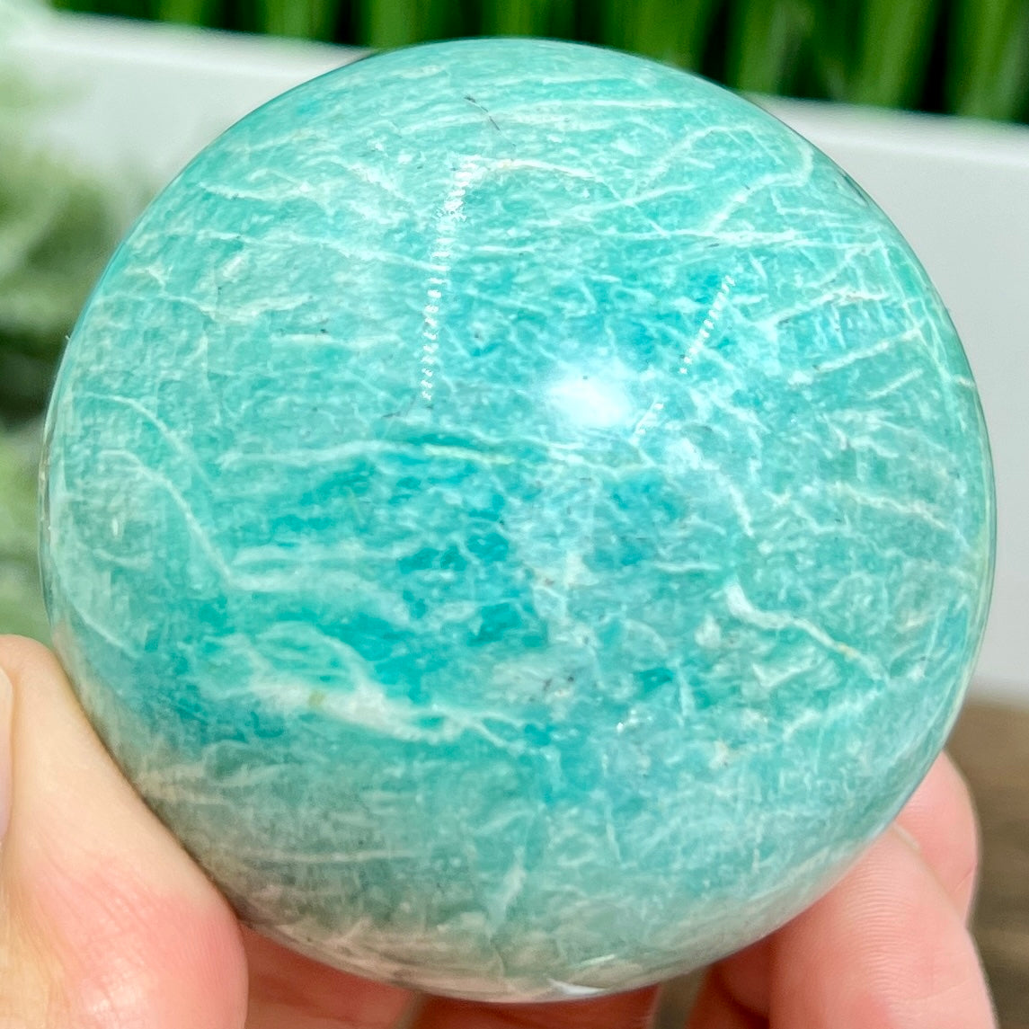 Amazonite with Smoky Quartz Flashy Sphere Healing Crystal Ball 298g 61mm