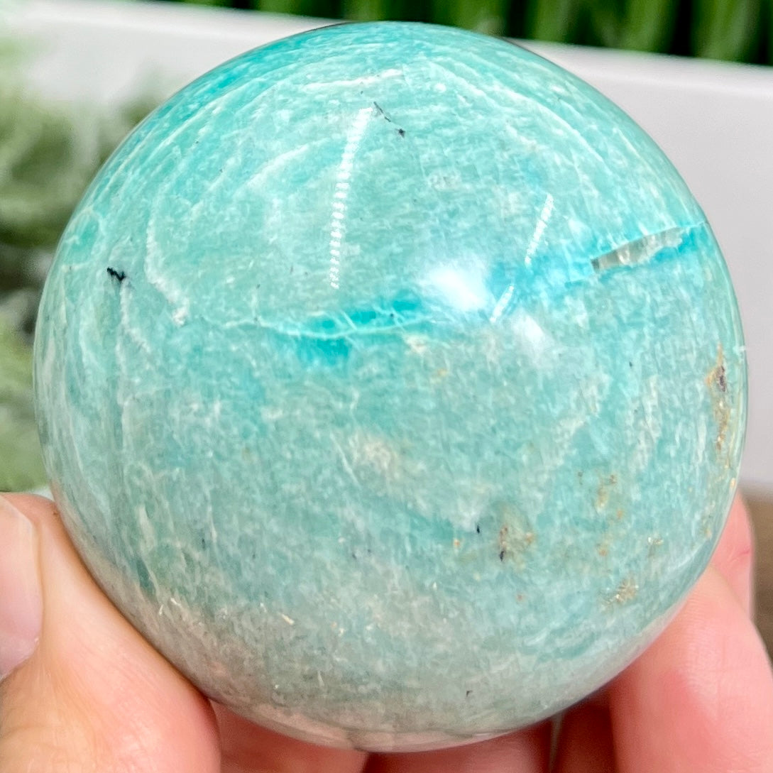 Amazonite with Smoky Quartz Flashy Sphere Healing Crystal Ball 298g 61mm