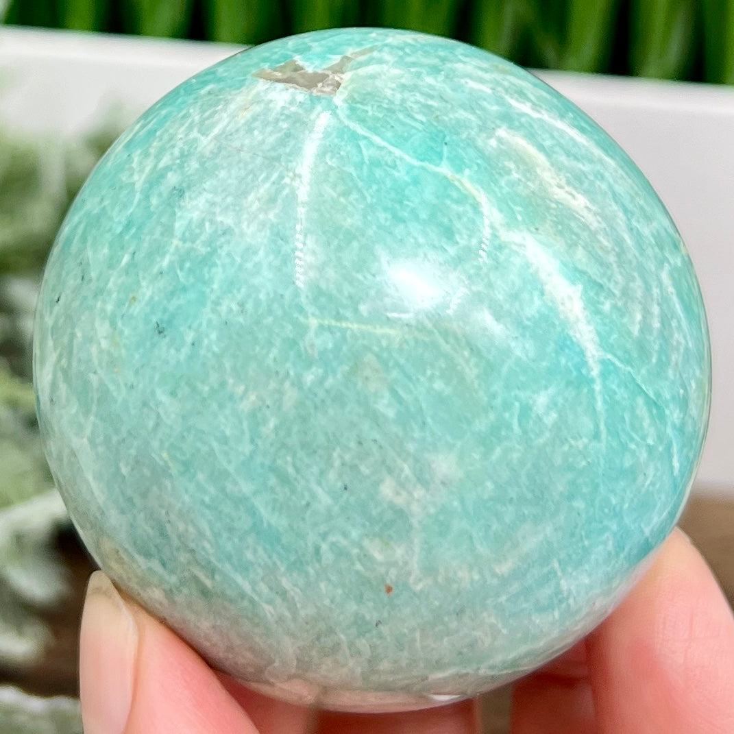 Amazonite with Smoky Quartz Flashy Sphere Healing Crystal Ball 298g 61mm