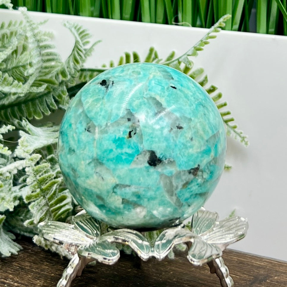 Amazonite with Smoky Quartz Sphere Healing Crystal Ball 296g 60mm