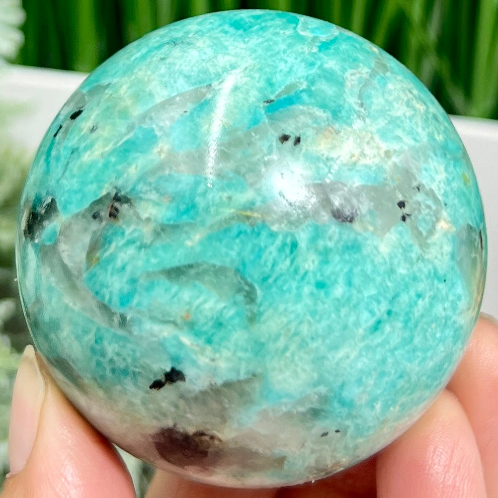 Amazonite with Smoky Quartz Sphere Healing Crystal Ball 296g 60mm