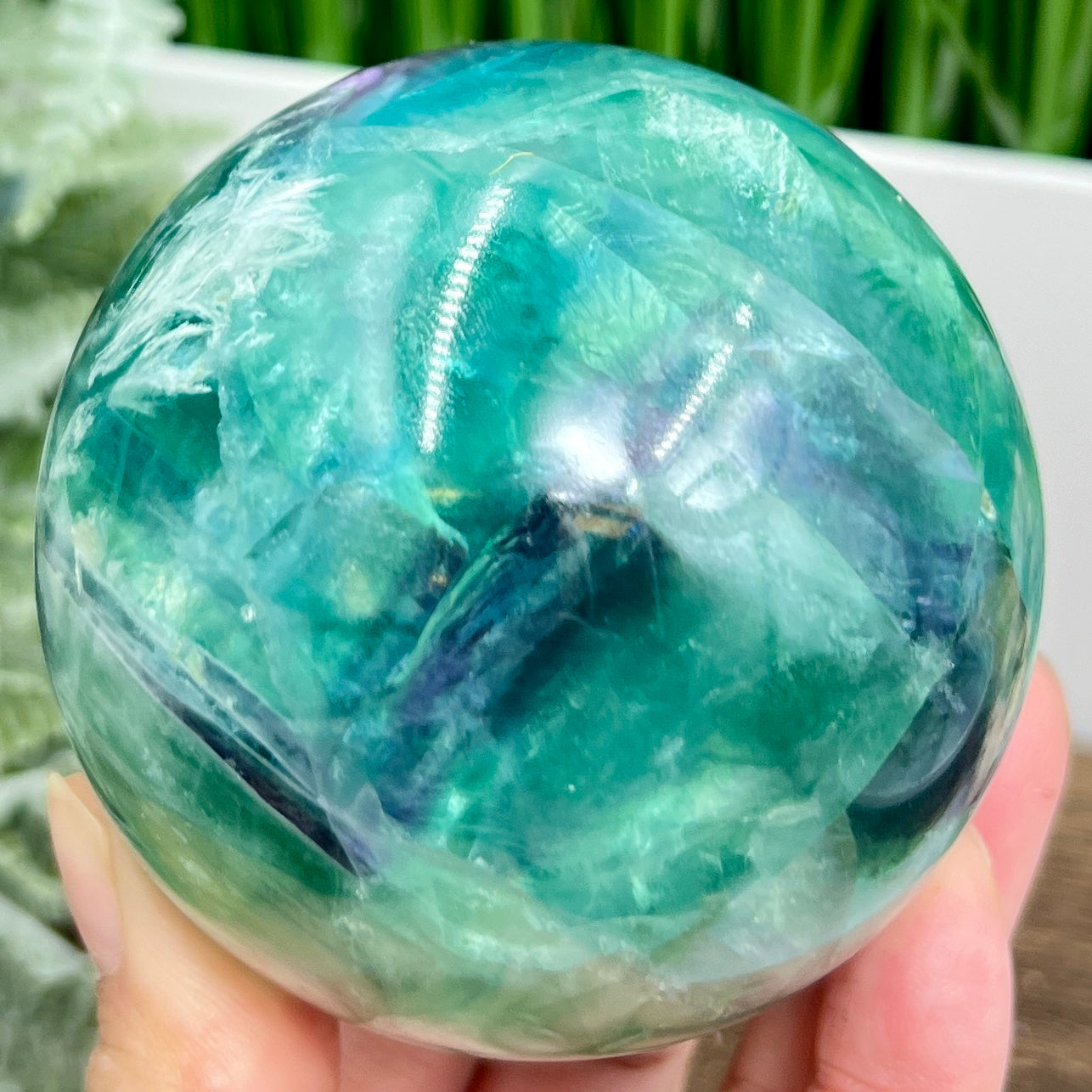 Snowflake Feather Fluorite Blue Green Purple Flashy Sphere Crystal Ball 764g 77mm