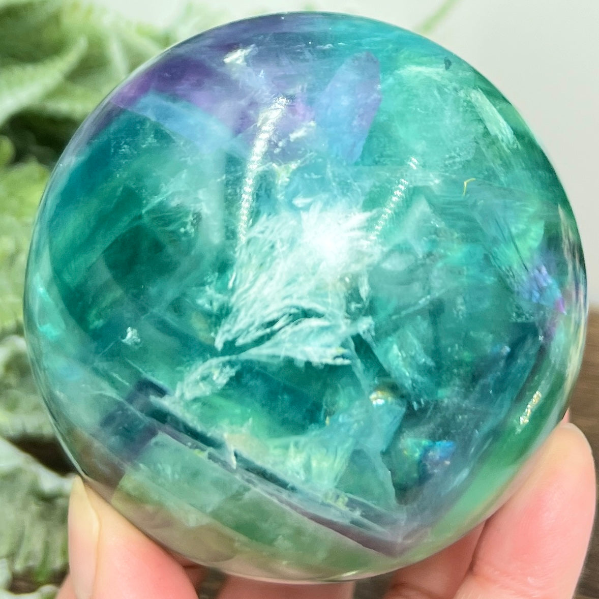 Snowflake Feather Fluorite Blue Green Purple Flashy Sphere Crystal Ball 764g 77mm