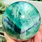 Snowflake Feather Fluorite Blue Green Purple Flashy Sphere Crystal Ball 764g 77mm