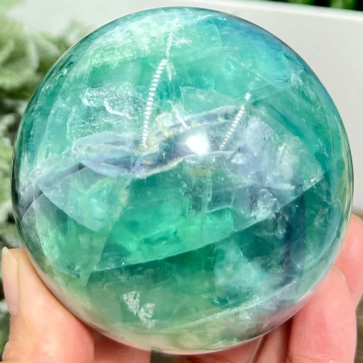 Snowflake Feather Fluorite Blue Green Purple Flashy Sphere Crystal Ball 764g 77mm