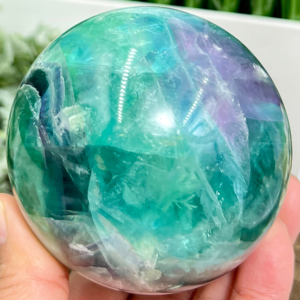 Snowflake Feather Fluorite Blue Green Purple Flashy Sphere Crystal Ball 764g 77mm