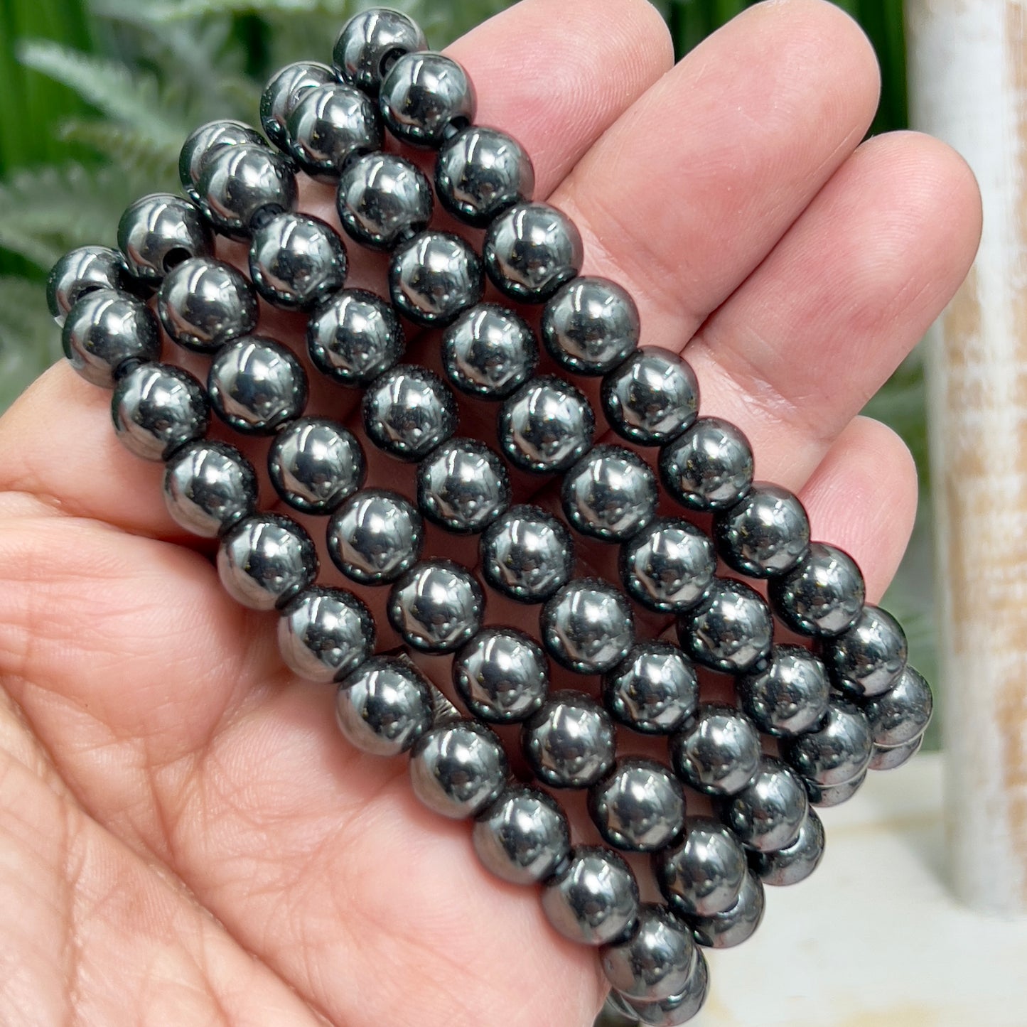 Hematite Crystals Bracelets Wearable Gemstones Elastic 7-8mm Beads 16.5cm