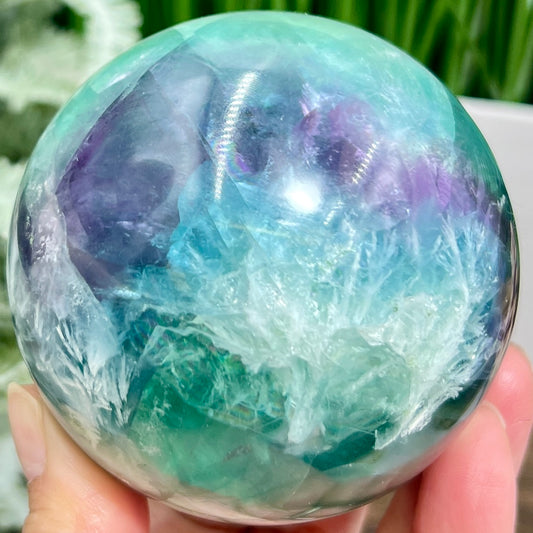 Snowflake Feather Fluorite Blue Green Purple Flashy Sphere Crystal Ball 804g 79mm