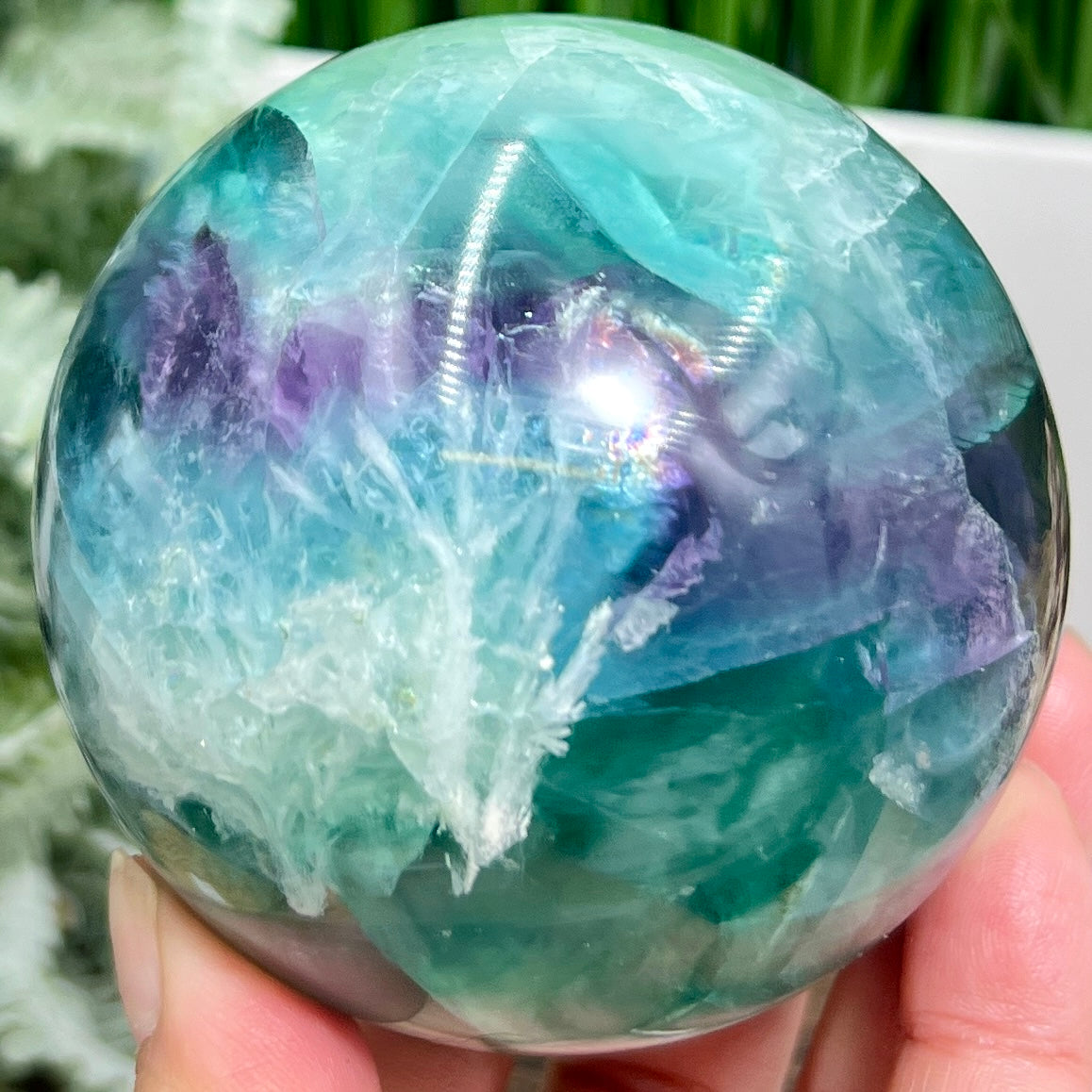 Snowflake Feather Fluorite Blue Green Purple Flashy Sphere Crystal Ball 804g 79mm