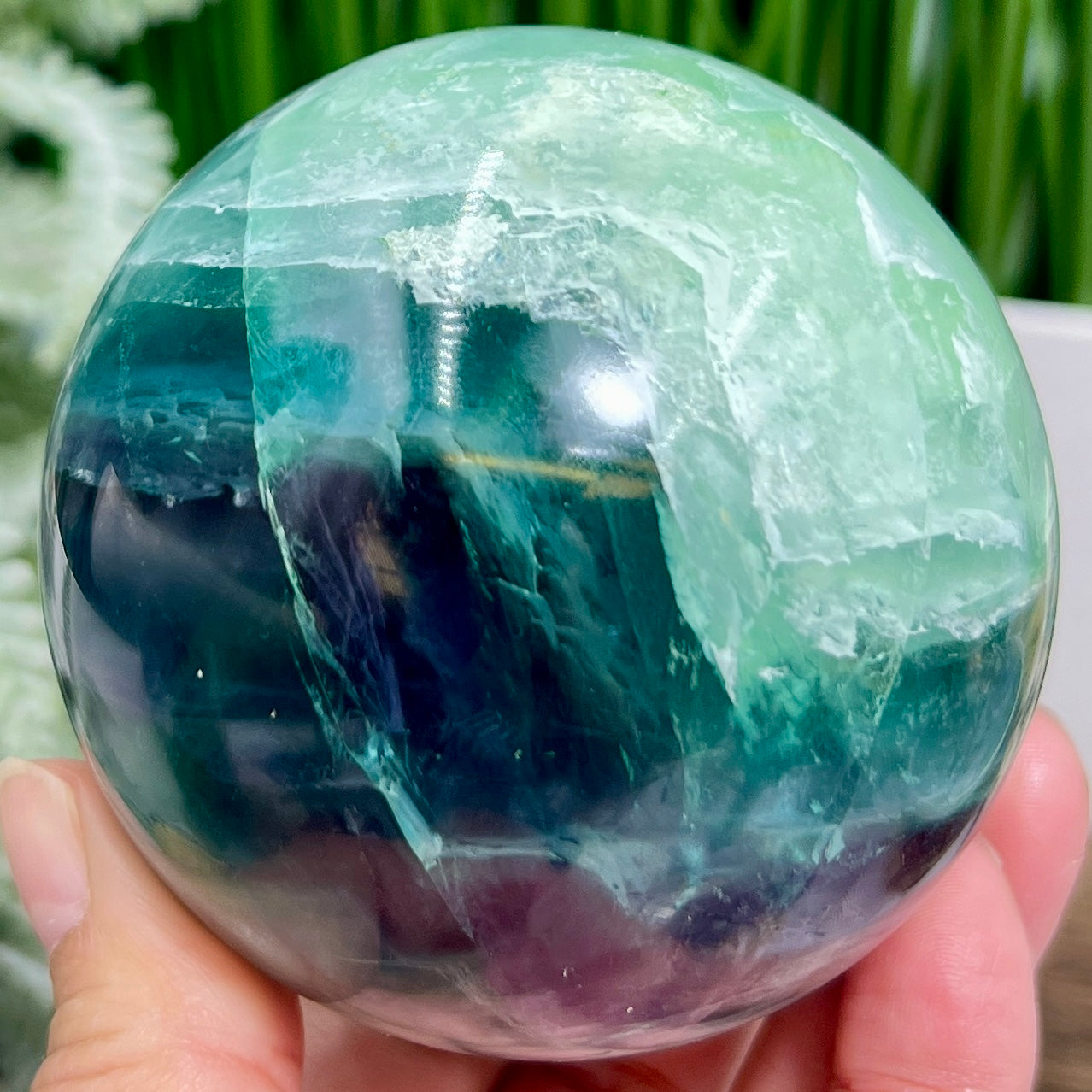 Snowflake Feather Fluorite Blue Green Purple Flashy Sphere Crystal Ball 804g 79mm