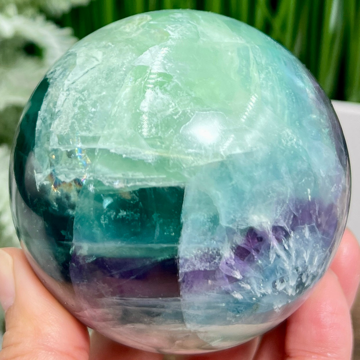 Snowflake Feather Fluorite Blue Green Purple Flashy Sphere Crystal Ball 804g 79mm