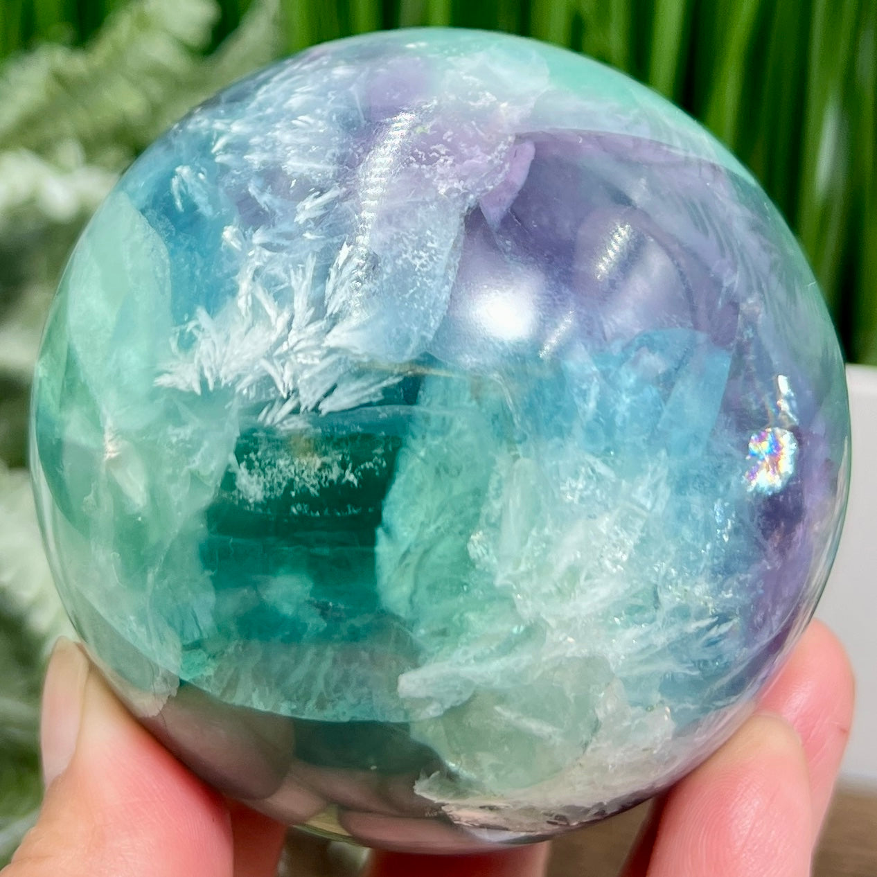 Snowflake Feather Fluorite Blue Green Purple Flashy Sphere Crystal Ball 804g 79mm