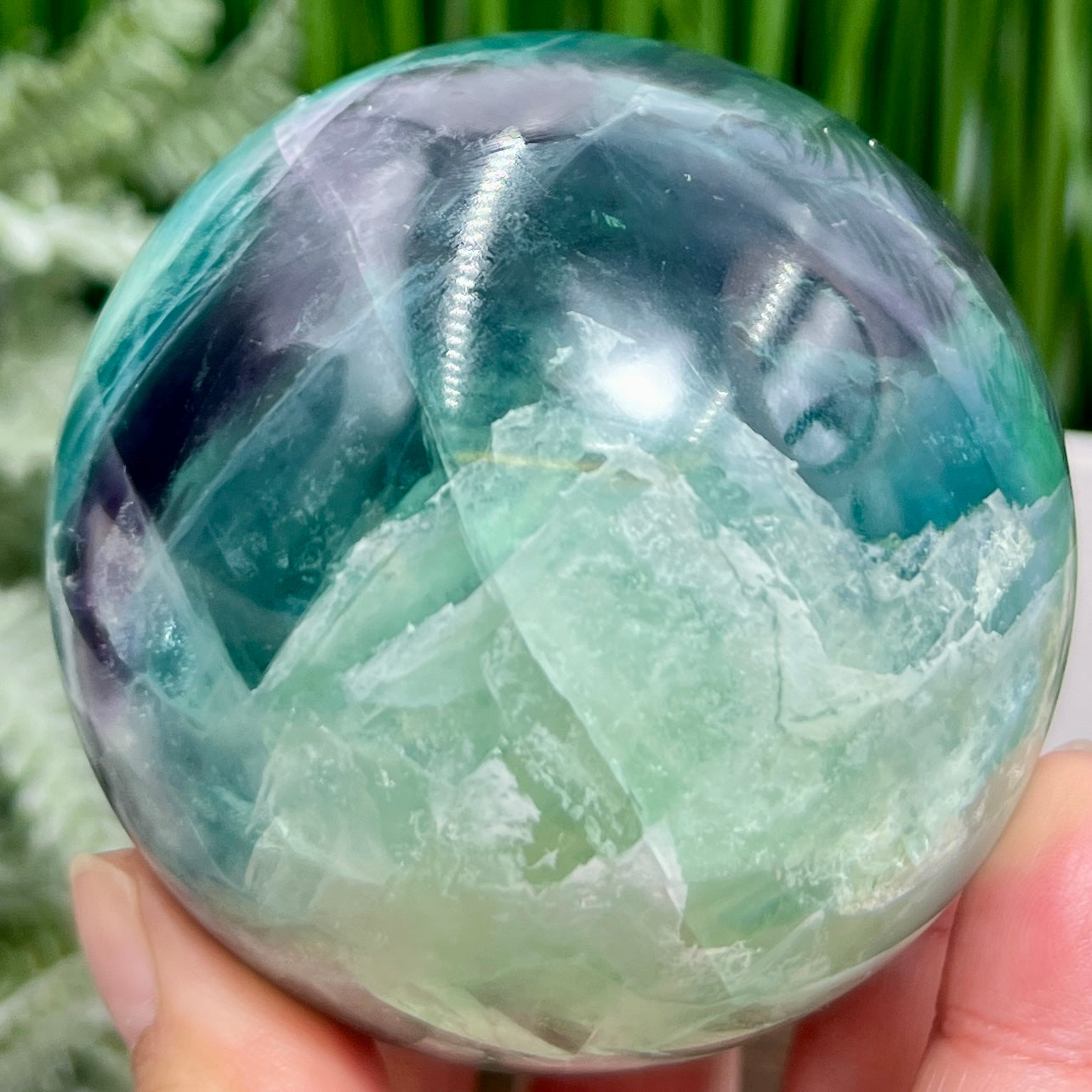 Snowflake Feather Fluorite Blue Green Purple Flashy Sphere Crystal Ball 804g 79mm