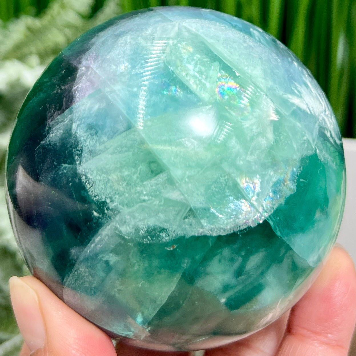 Snowflake Feather Fluorite Blue Green Purple Flashy Sphere Crystal Ball 804g 79mm