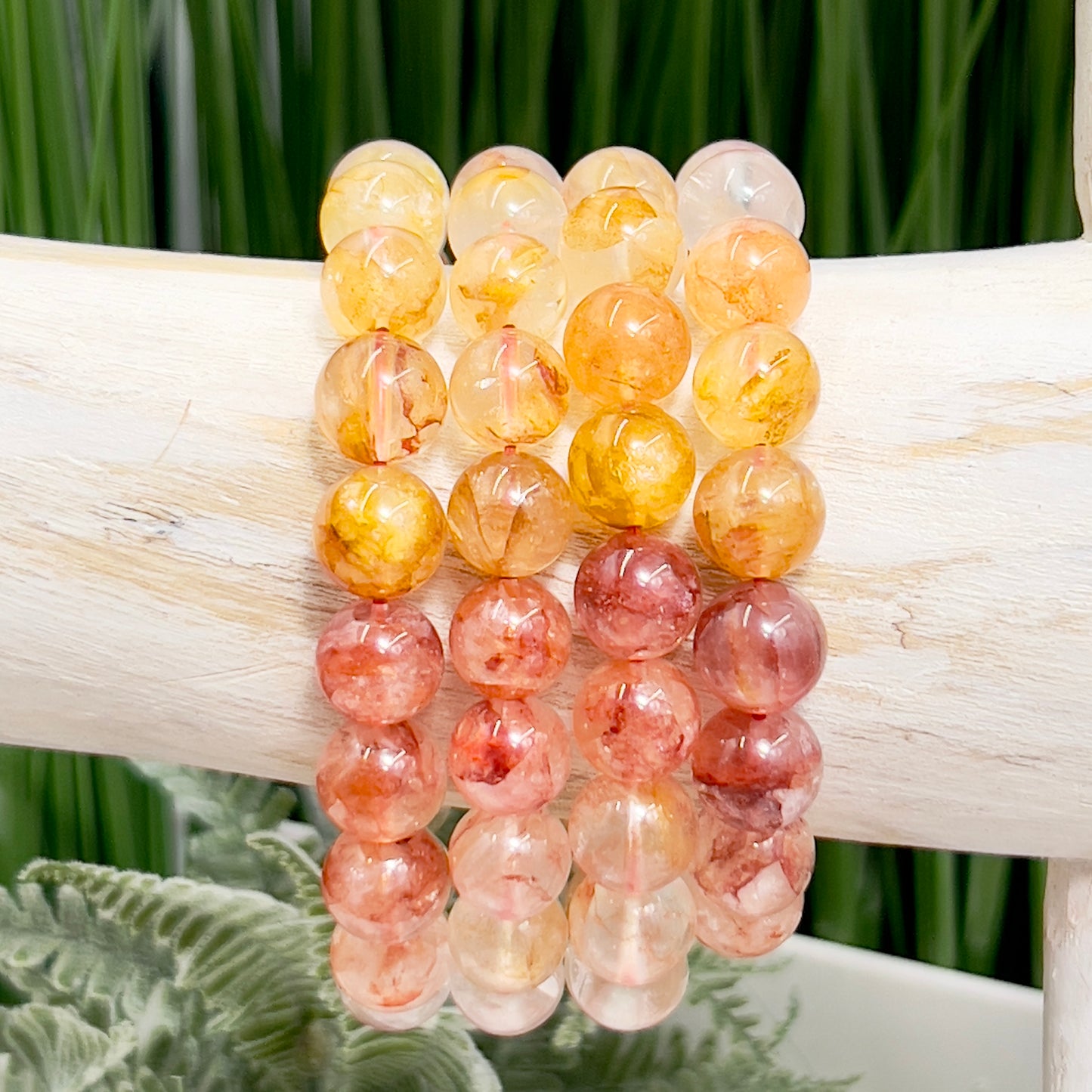 Clear Golden Healer Fire Quartz Hematoid Crystals Bracelets Wearable Gemstones Elastic 9-10mm Beads 17.5cm