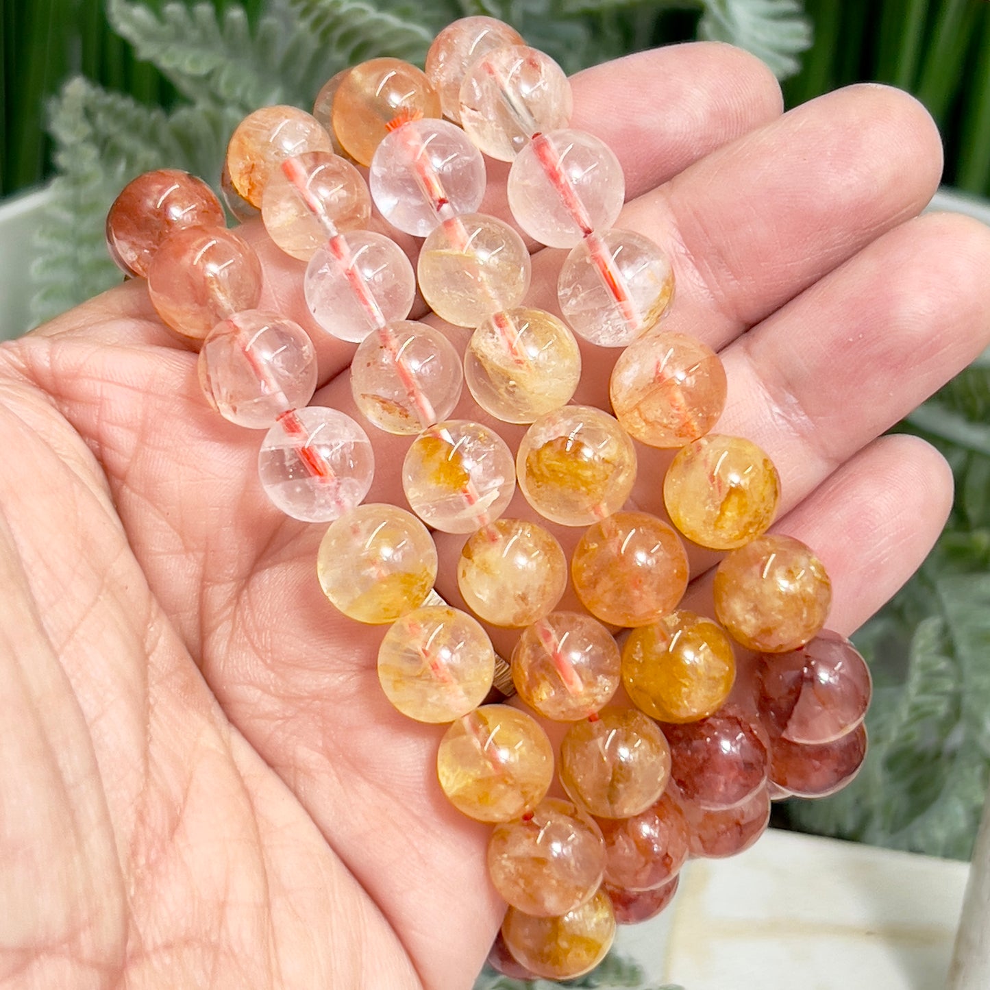 Clear Golden Healer Fire Quartz Hematoid Crystals Bracelets Wearable Gemstones Elastic 9-10mm Beads 17.5cm