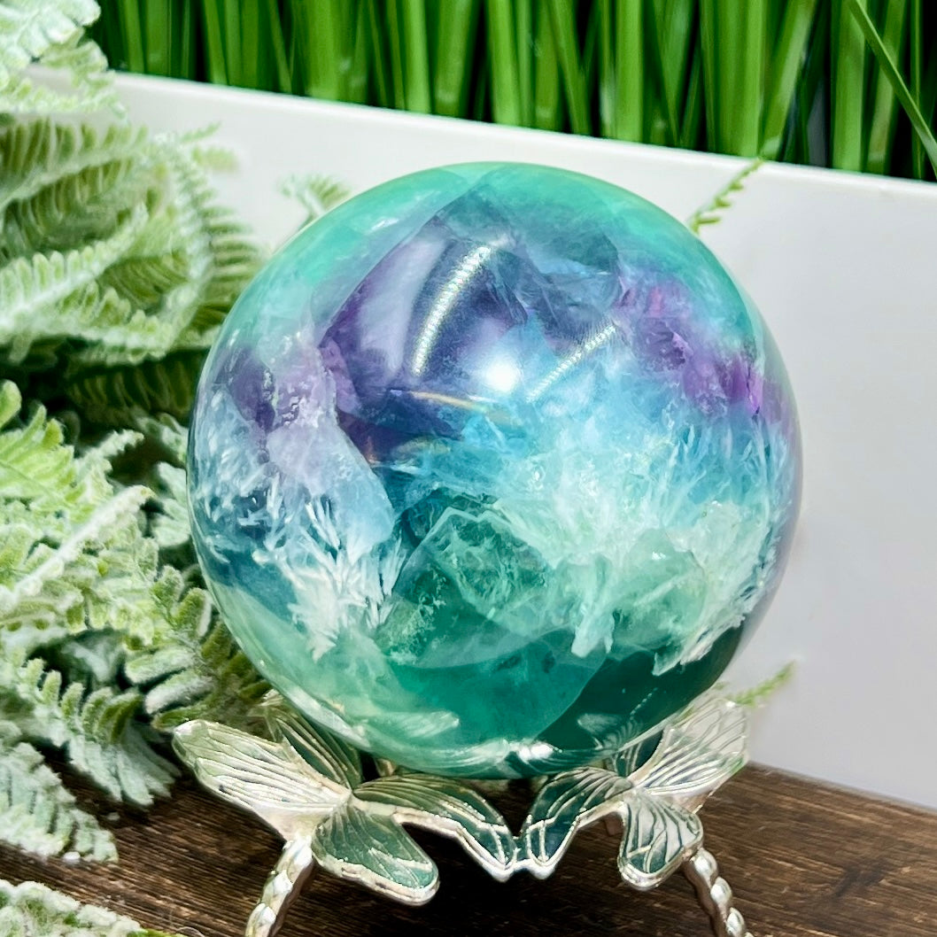 Snowflake Feather Fluorite Blue Green Purple Flashy Sphere Crystal Ball 804g 79mm