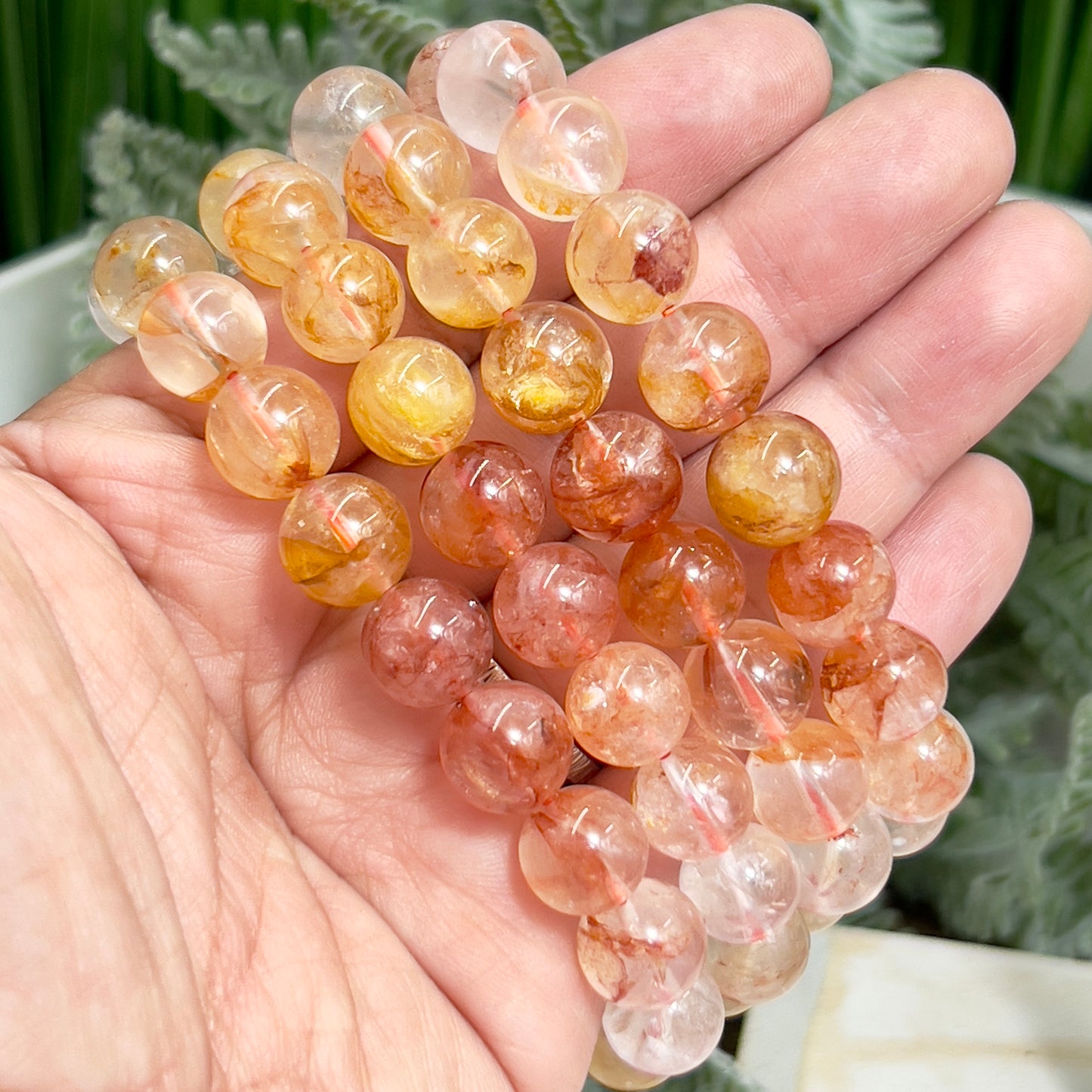 Clear Golden Healer Fire Quartz Hematoid Crystals Bracelets Wearable Gemstones Elastic 9-10mm Beads 17.5cm